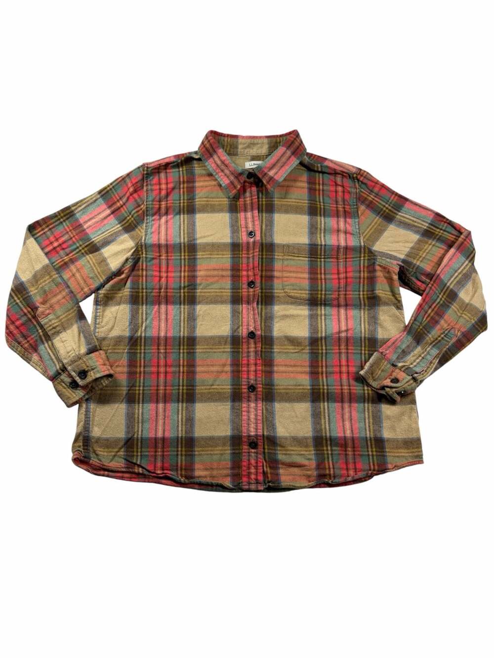 L.L.Bean Women’s Large Petite Relaxed Fit Plaid Flannel Shirt 100% Cotton